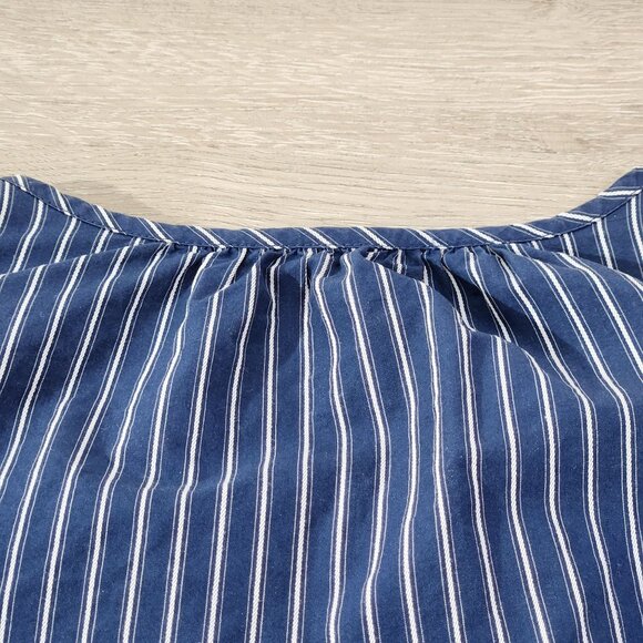 Madewell Navy Embroidered Floral Stripe Short Sleeve Boho Blouse Womens XSS - Picture 9 of 16